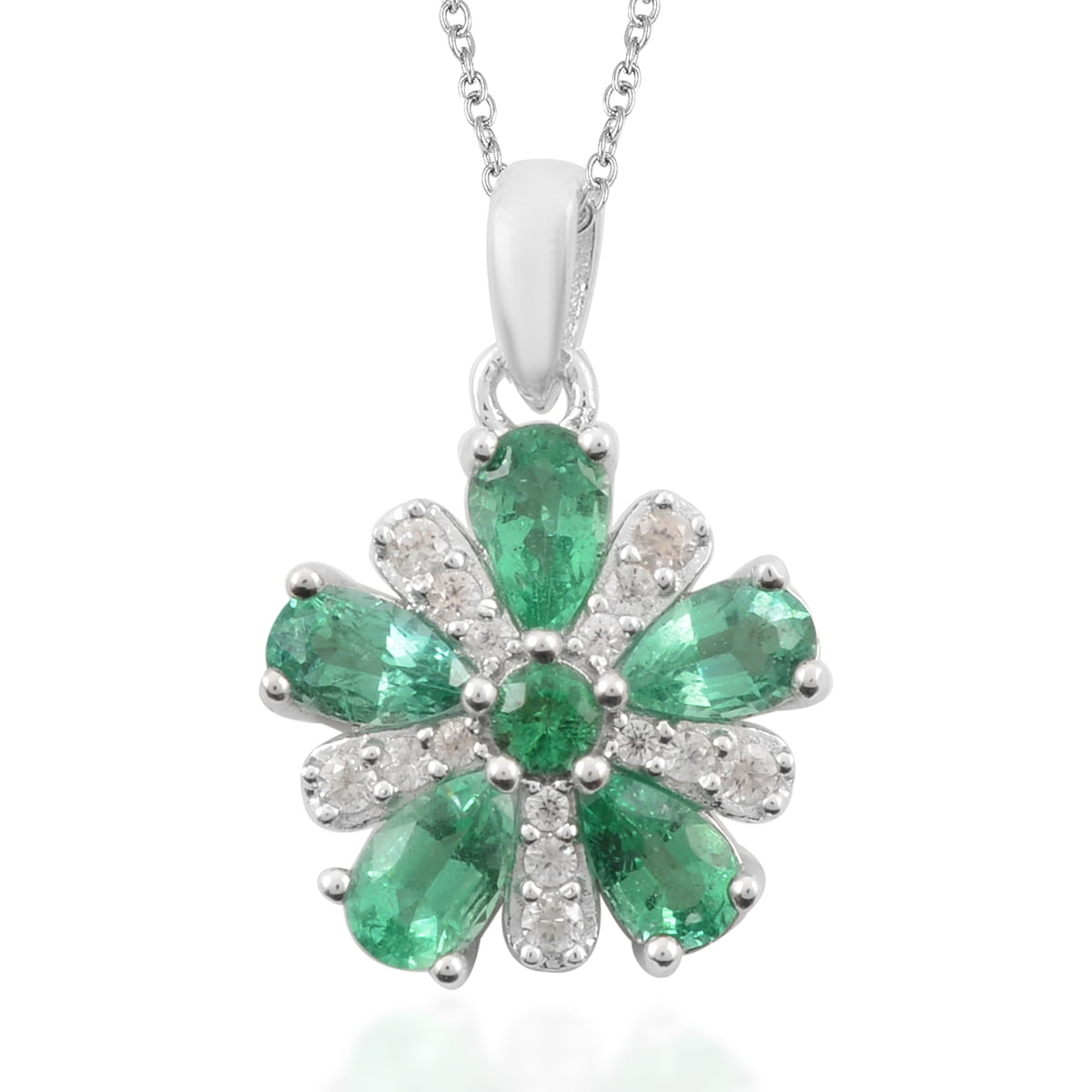 Emerald & polki diamond pendant necklace chain 925 sterling silver gold plated Necklace Emerald Gemstone Diamond necklace gift for her