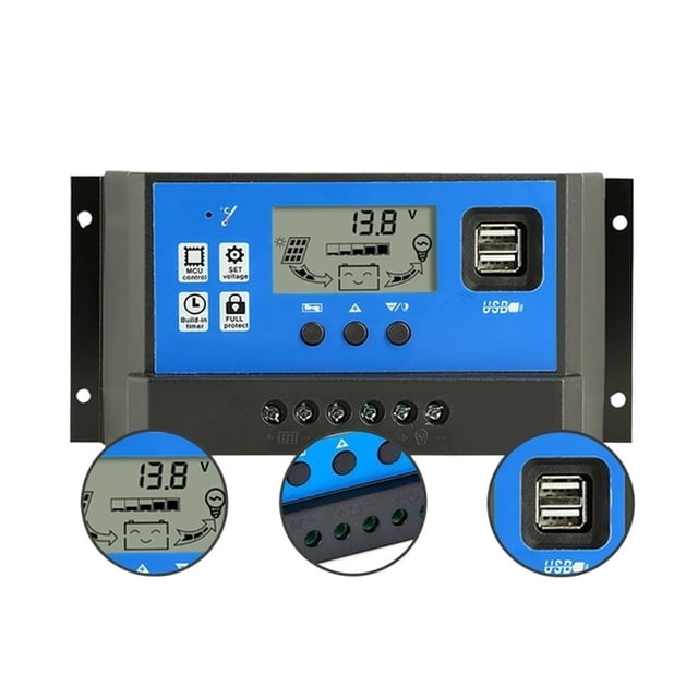 20A 10A Solar Charge Controller PWM 12V 24V Regulator Solar Panel PV Home Battery Charger LCD Dual USB 5V Output ,High Charging Efficiency