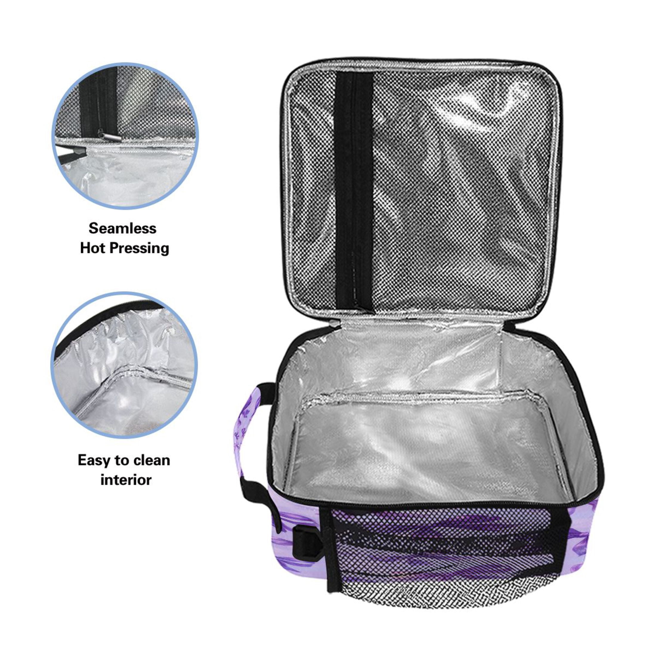 10.5X9.5in Square Insulated Lunch Bag Leak-proof Lunch Box for Outdoor Work Picnic Vibrant Purple Bows Pattern