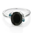 thumbnail image 2 of Gem Stone King 925 Sterling Silver Black Onyx and Blue Diamond 3 Stone Ring for Women (2.53 Cttw, Oval 10X8MM, Gemstone December Birthstone, Size 7), 2 of 4
