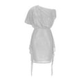 thumbnail image 4 of Women's Sequin Sparkly Bodycon Wrap Dress One Shoulder Ruched Side Tie Cocktail Wedding Elegant Glitter Maxi Dresses, 4 of 5