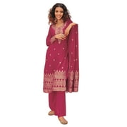 Pink Indian Womans Fancy Weaved zari dupatta Straigth Salwar kameez stock