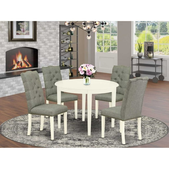 East West Furniture Boston 5-piece Wood Dining Set in Linen White/Smoke