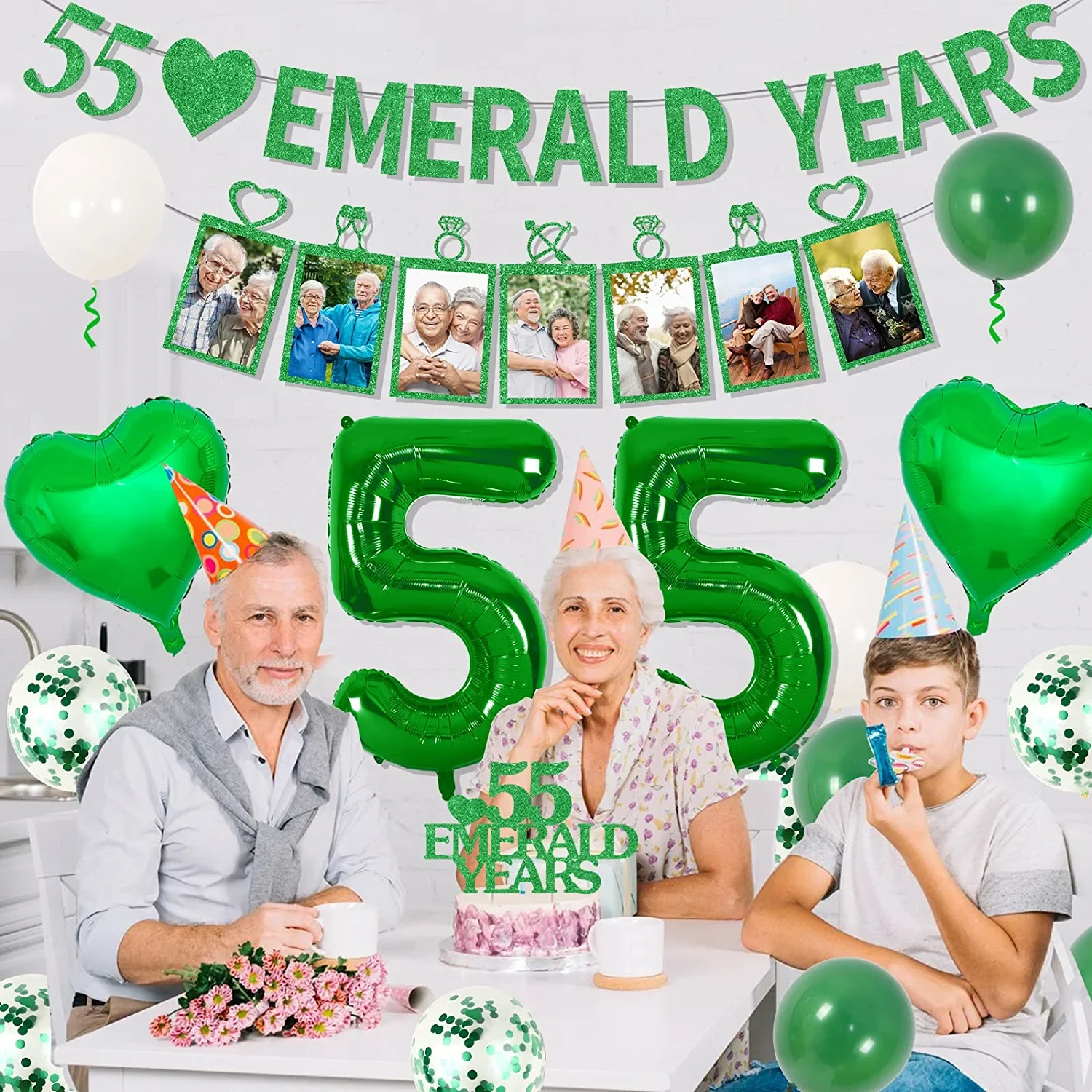 Banderole Personnalisable Décoration Anniversaire 55 Ans - Bannière 185x110cm Avec Motifs Festifs Ballon Joyeux Anniversaire