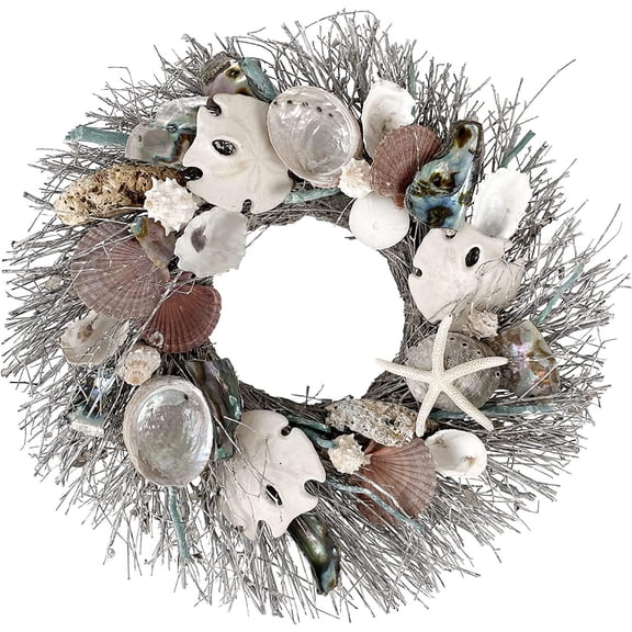 20"All Natural White Seashell,Sand Dollar, Abalone Wreath,Coastal Decor for Indoor Outdoor