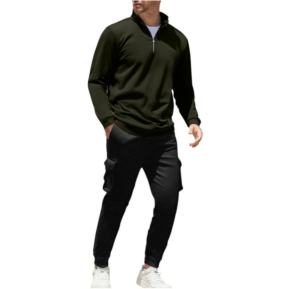 Xzbqbs Mens Tracksuit 2 Piece Outfits Polo Quarter Zip Pullover and Jogging Cargo Pants Sweatsuits for Men Athletic Sweat Suit Sets