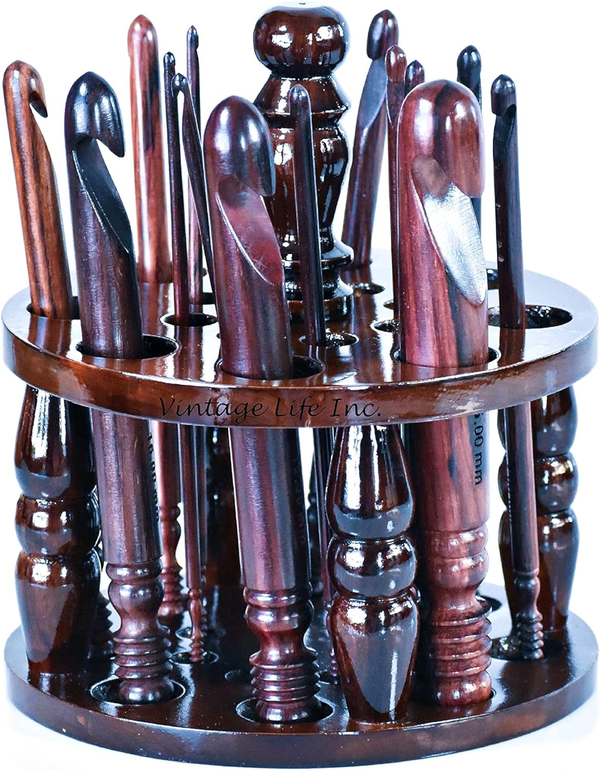 DnU Avenue Rosewood Set of 15 Ergonomic Crochet Hooks 3.5 MM to 25 MM, Wooden Yarn Crochet Hooks for Arthritic Hands, Knitting & Crochet Hook, Soft Grip, Wood Finish, Brown (Hooks with Stand)