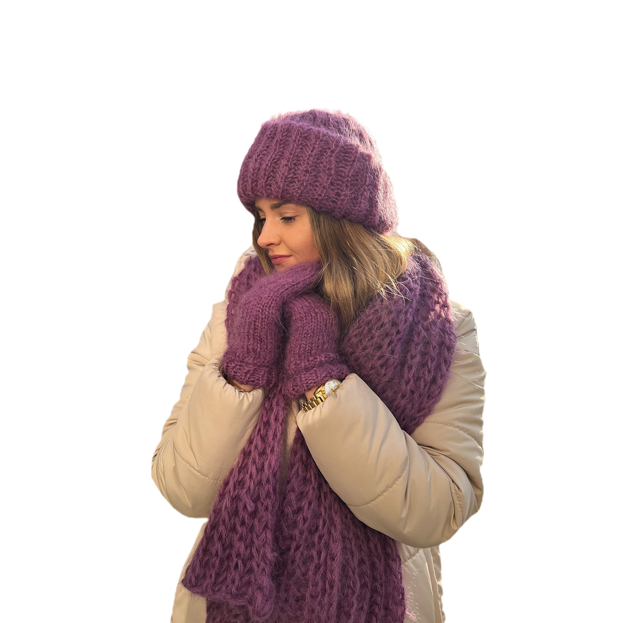 Boardman Cable Knit Pom Beanie Scarf and Glove Set