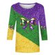 thumbnail image 4 of Tejiojio Mardi Gras Shirts for Women Patch Print 3/4 Sleeve Tops Carnival Party Tshirt Casual Crewneck Blouse, 4 of 5