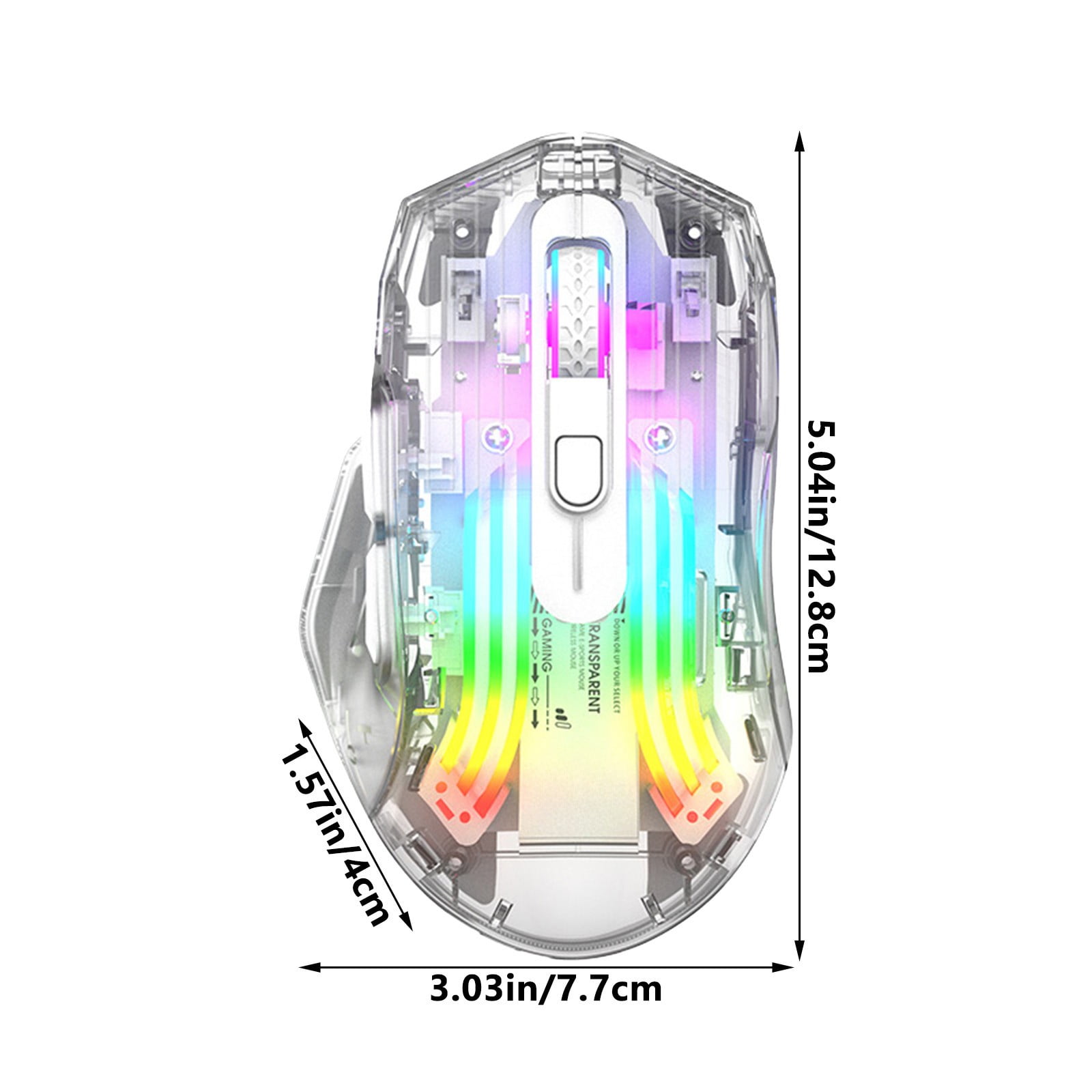 Bluetooth Wireless Mouse with Transparent Crystal Shell, Tri-Modes (USB Wired+2.4G Wireless+Bluetooth), Five Speed DPI,Silent Click,RGB Backlit, Used for Gaming and Esports(Clear)