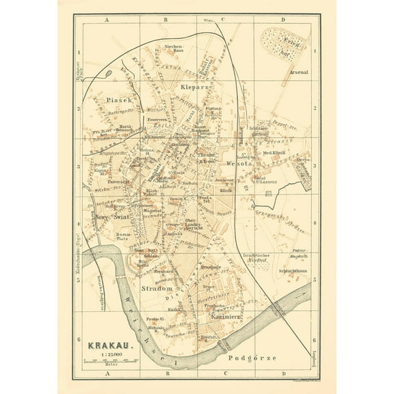 Historic Map - Krakow Poland - Baedeker 1896 - 23 x 32.48 - Vintage Wall Art