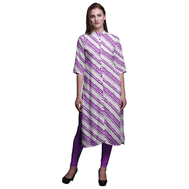 Bimba Printed Button Down Straight Tunic Dresses For Women Kurti Large