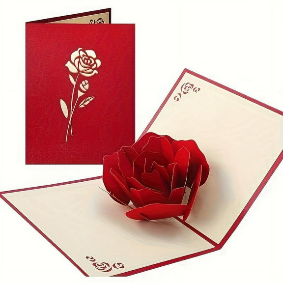 1pc Rose 3D Pop Up Happy Birthday Card Women Men Kid With Envelope Anniversary Card Wife Husband Mothers Day Card Mom Greeting Card Wedding Thank You Card Thinking You Card Valentine Day Card