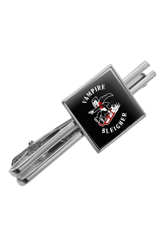 Vampire Sleigher Slayer Funny Humor Square Tie Bar Clip Clasp Tack- Silver or Gold