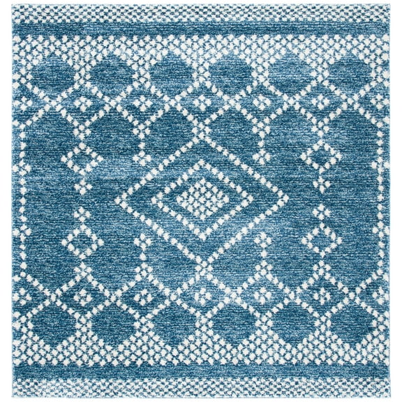 SAFAVIEH Tunisia Earnestine Geometric Area Rug, Navy/Ivory, 6'7" x 6'7" Square