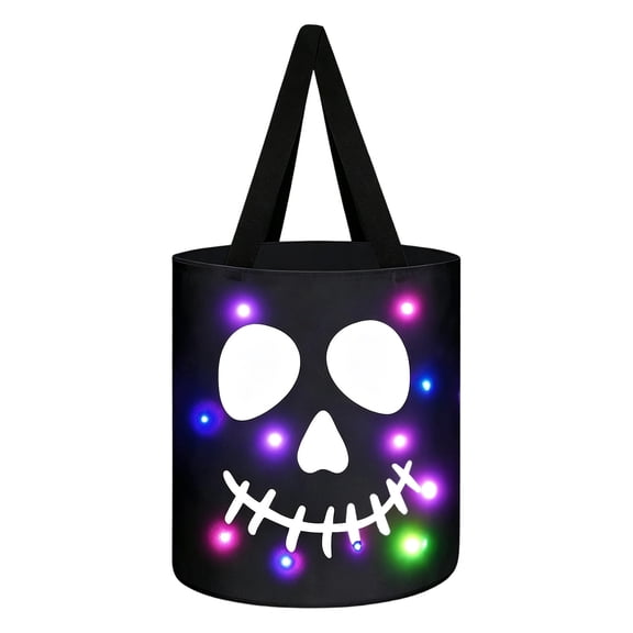 LED Light up Halloween Bucket Pumpkin Candy Bag Multipurpose Reusable Lighted Goodie Gift Tote Bag with Handles for Halloween Party Favor Supplies (Green)