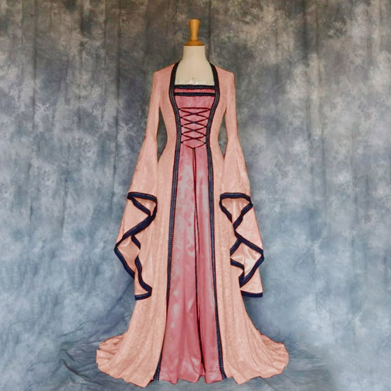 ZVAVZ Womens Wedding Guest Medieval Costume Dress Flare Sleeve Lace up Over  Long Dresses Irish Fairy Wedding Guest Dress for Pink,4XL - Walmart.com