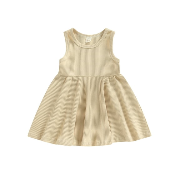 Baby Kids Girls Dress, 6 12 18 24 Months 2T 3T 4T Sleeveless Crew Neck Solid Summer A-line Dress for Casual Daily