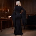 thumbnail image 5 of KLHDSF Halloween Women's Morticia Floor Dress Costume Adult Women Gothic Witch Vintage Dress Black XL, 5 of 6
