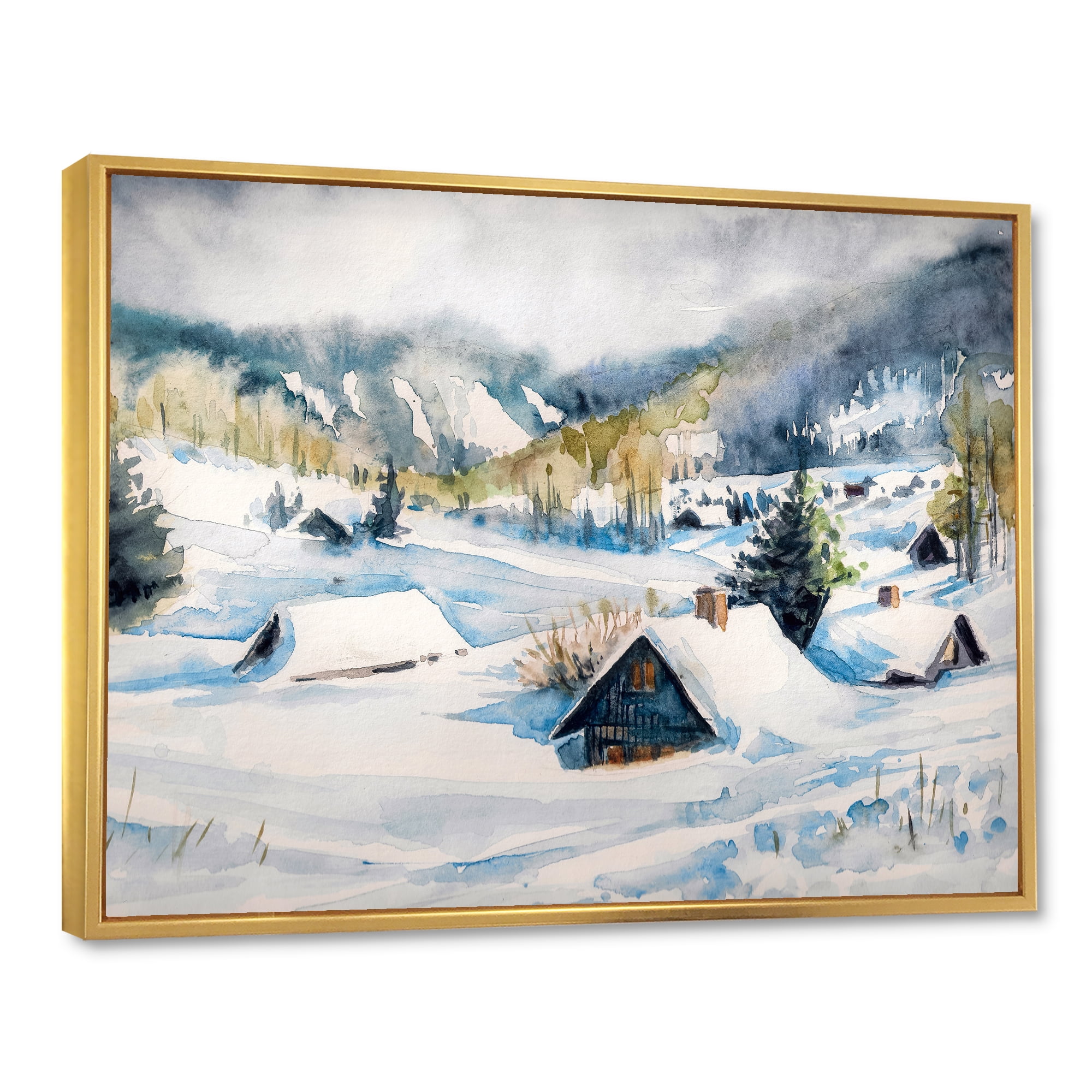 Designart 'Winter In Mountain Village' Traditional Framed Canvas Wall Art Print