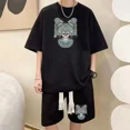 thumbnail image 3 of Chándal informal de moda de gran tamaño de verano, traje holgado para correr con diseño de gofre, camiseta holgada de manga corta y pantalones cortos deportivos, conjunto de 2 piezas para hombre, 3 of 5