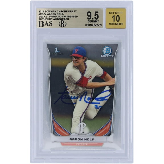 Aaron Nola Philadelphia Phillies Autographed 2014 Bowman Chrome Draft 1st Bowman #CDP4 Beckett Fanatics Witnessed Authenticated 9.5/10 Card - Fanatics Authentic Certified