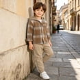 thumbnail image 6 of Fengqque Boy Outfits Long Sleeve Plaid Button Down Shirt + Casual and Comfortable Pocket Sweatpants Multicolor-I 1-2 Years(1-2 Years), 6 of 6