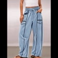 thumbnail image 4 of Pantalones de Mujer Holgados de Pierna , Estilo Palazzo, Informales, con Cordón en la Cintura y Bolsillos. Azul XL, 4 of 6