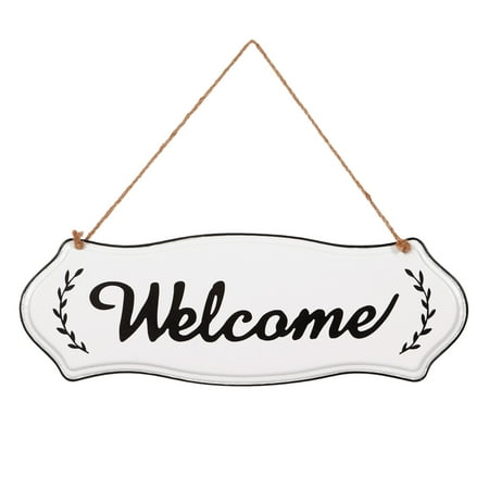 Farmhouse Hand Painted Welcome Tin Enamel Wall Sign with Jute