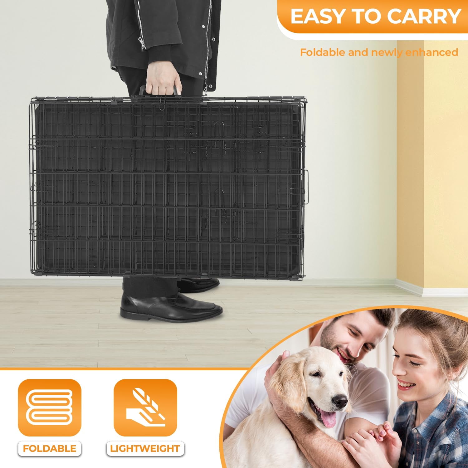 YRLLENSDAN 36 inch Medium Dog Crate for Small Dog Foldable Metal Dog Crate with Easy Clean Plastic Tray Indoor Dog Cage for Medium Sized Dog 2-door Medium Dog Kennel with Divider, Black