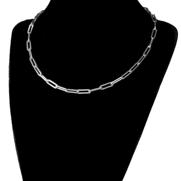 Real Solid 925 Sterling Silver Paperclip Necklace Paper Clip Choker Chain Italy 16" Inch Long 4MM Wide