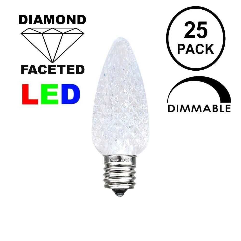 Novelty Lights 25 Foot C7 LED Outdoor Lighting Patio Christmas String Lights, Pure White, Black Wire, 25 Bulbs