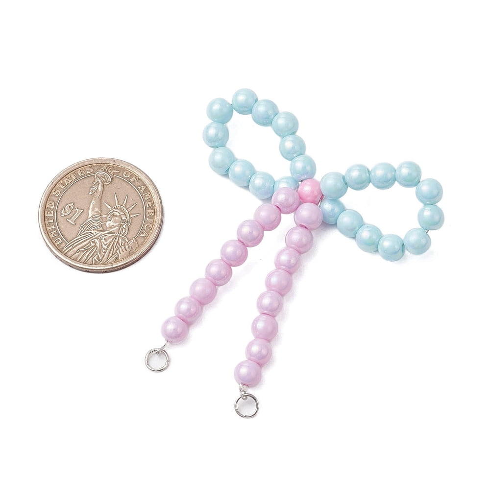 20sets Opaque Acrylic Beads with Brass Crimp Beads and Iron Open Jump Rings Pendamts Bowknot Colorful 67x55x6mm Hole: 3.5mm