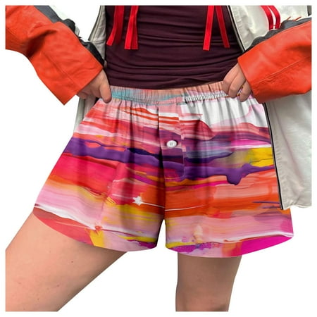 WNVMWI Womens Shorts Yoga Shorts for Women High Rise Shorts for Women Casual Shorts Summer Floral Printed Button Loose Pajama Short Sleepwear High Waisted Drawstring Wide Leg Beach Shorts Hot Pin L