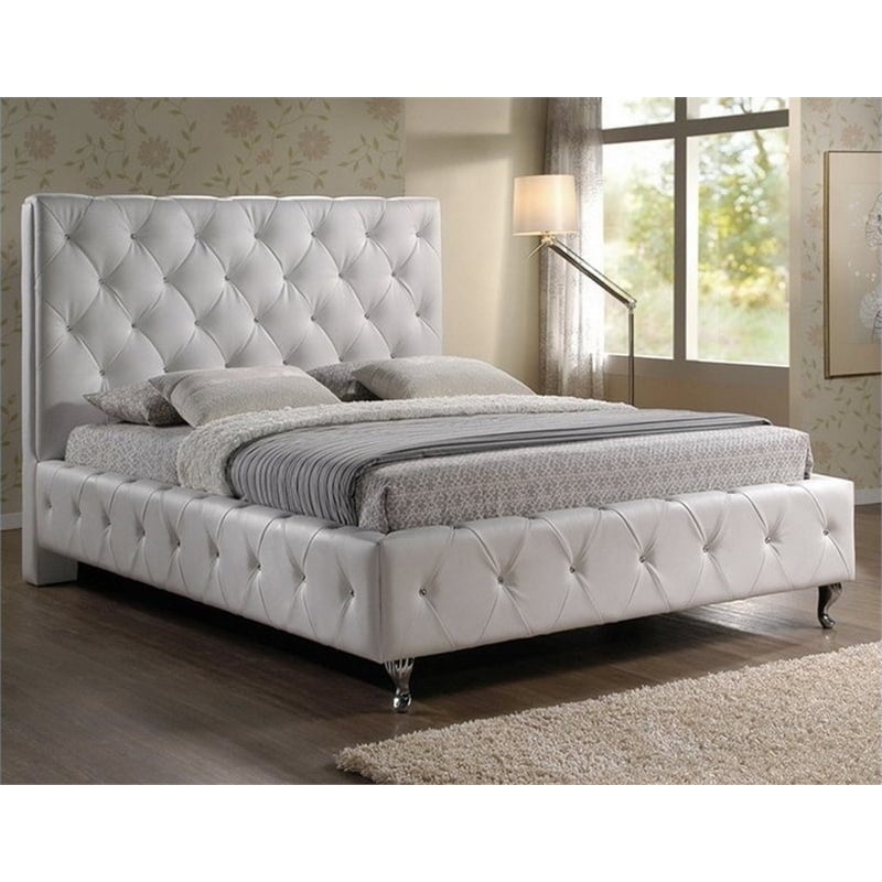 Bowery Hill Tufted Faux Leather King, White Leather Tufted Bed Frame