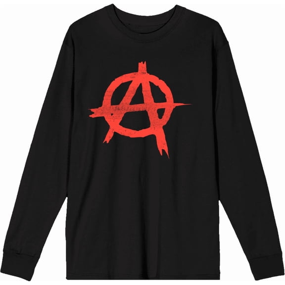 Anrachy Red Logo Adult Black Crew Neck Long Sleeve Tee-Medium