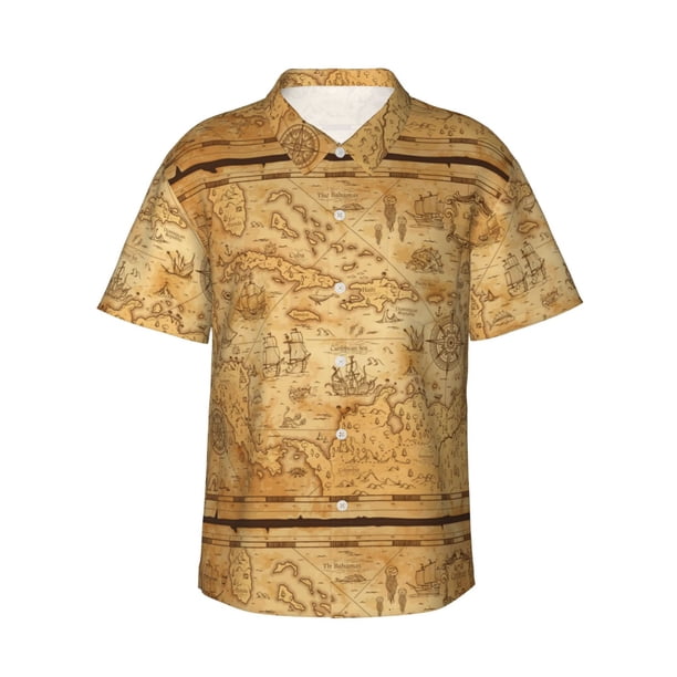 Balery Old Vintage Map Of Sea Camisas hawaianas de manga corta para hombre, camisas playeras de corte holgado, camisas de vacaciones con botones,X-Large