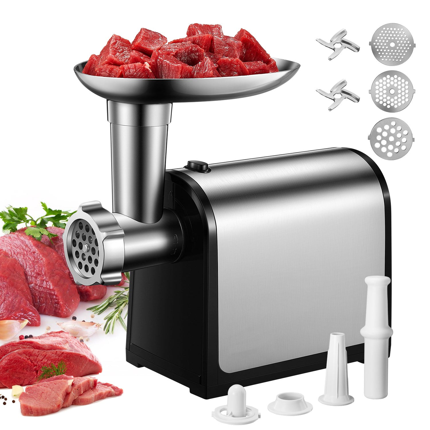 Meat Grinder Electric Home Kitchen Use CHEFFANO Stainless Steel Meat Grinder Machine Sausage Stuffer Sausage Kubbe Kit Sets 2000W Max ETL Approved Meat Mincer with 2 Blades 3 Grinding Plates 