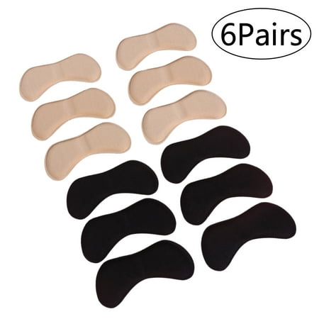 Self Adhesive Heel Pads Grips Liners Butterfly Shaped Sponge Back Heel Cushion for High Heels Blisters 6 Pairs (Black &