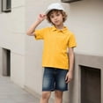 thumbnail image 6 of Dealovy Toddler Baby Boys Clothes Casual Short Sleeve Shirt Kids 2PCS Solid Color Turndown Collar Button Blouse Sets, 6 of 9