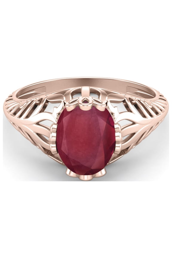 9X7MM Oval Shape Ruby Glass Filled 925 Sterling Silver Rose Vermeil Victorian Vintage Style Solitaire Art Deco Valentines Day Gifts Ring