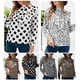 thumbnail image 4 of Blusa casual de mujer con estampado de puntos y volantes con cuello alto y botones de manga larga Abanopi Beige/Extragrande, 4 of 7
