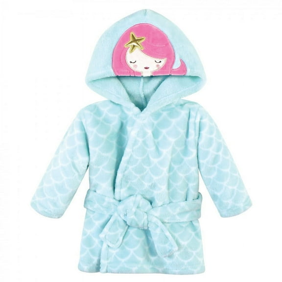 Hudson Baby Infant Girl Plush Animal Face Bathrobe, Mermaid, 0-9 Months