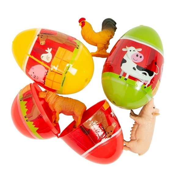 3" Farm Animal Toy-Filled Easter Eggs, Party Supplies, Easter, 12 Pieces
