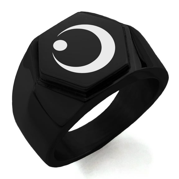 Stainless Steel Obu Samurai Crest Engraved Hexagon Crest Flat Top Biker Style Polished Ring