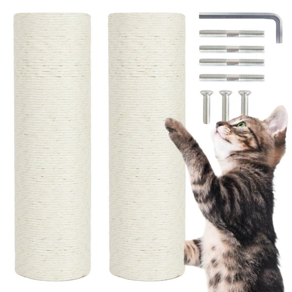 PowerKing Thick Natural Sisal Replacement Scratching Post,15.7" Length, 4.5" Thick, 2Pcs M8 Cat Scratch Post Refill Poles, Ideal for Refurbishment, Includes Screws (White)