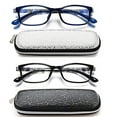 thumbnail image 2 of EYEURL Black Computer Reading Glasses 2 Pair Blue Light Blocking 1.75 Magnification Stylish Readers for Women Men Rectangular Frame Transparent Lens and Hard Case, 2 of 4