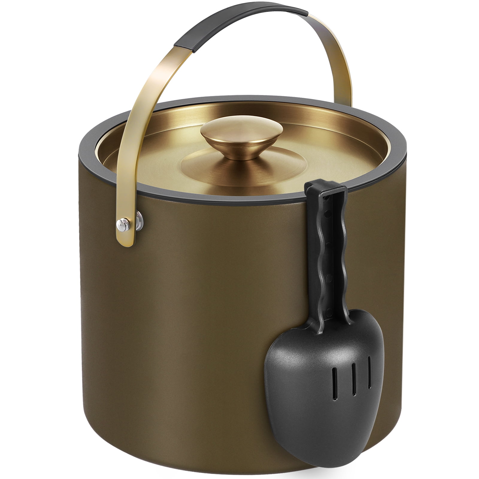 3.2L Ice Bucket with Silicone Lid, Scoop, Strainer, Double Wall Stainless Steel Ice Bucket for Parties & Cocktail Bar,Ideal for Gift