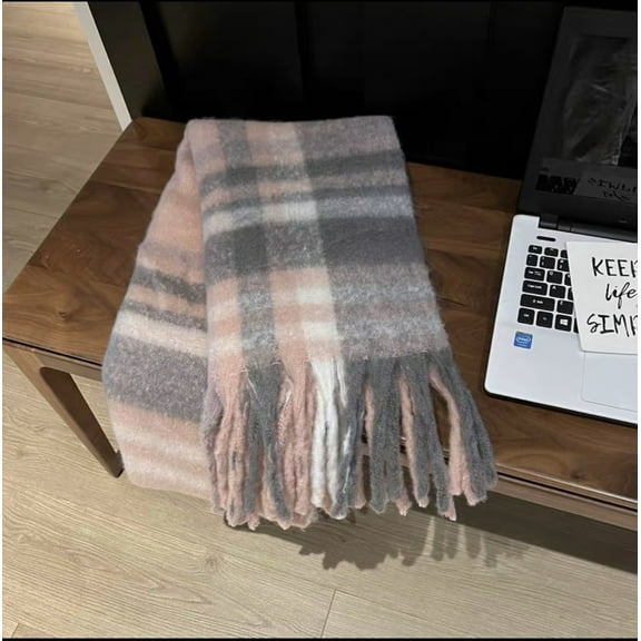 Zhuge Women's Fashion Scarves Long Shawl Winter Thick Warm Knit Large Plaid Scarf,Pink B