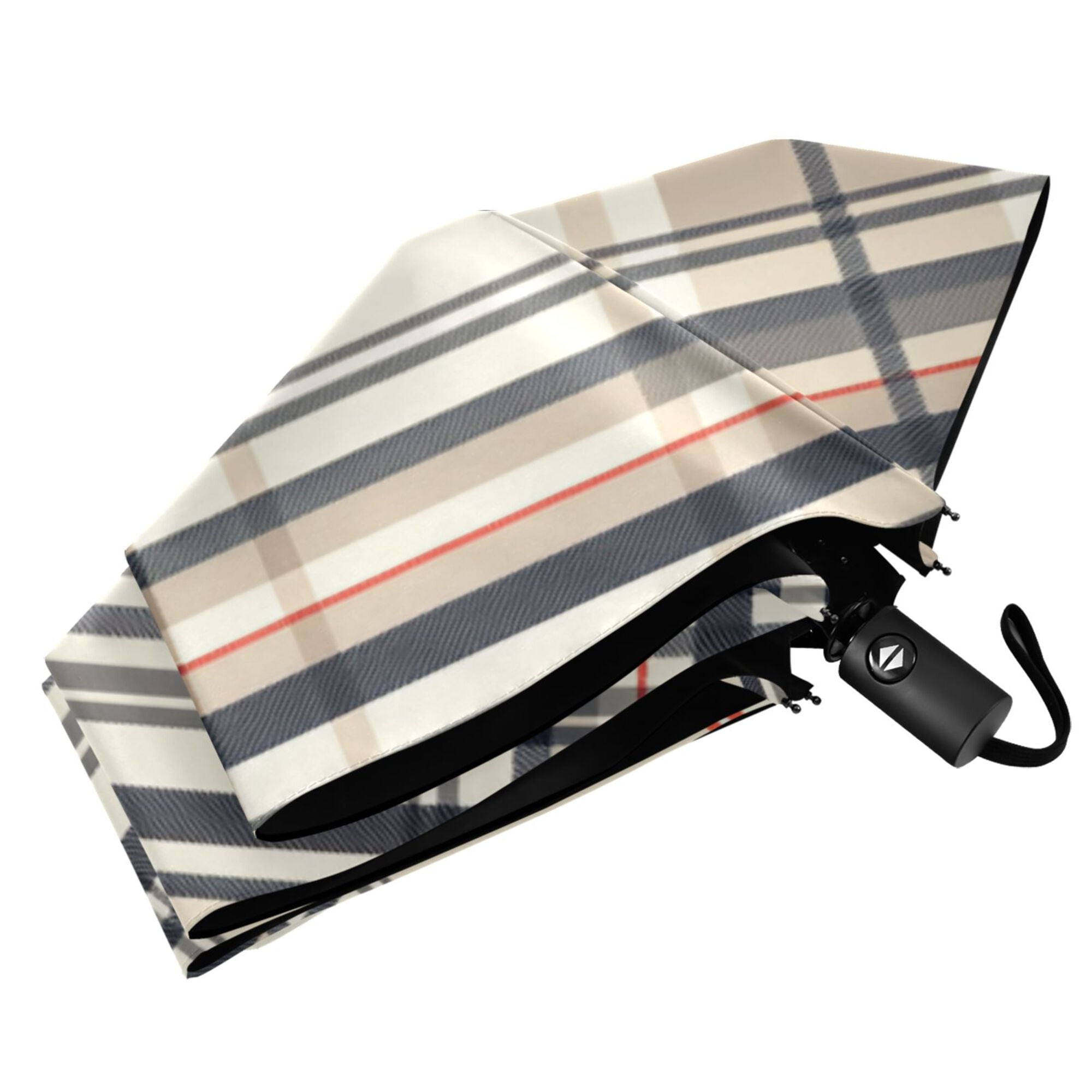FORMRS Travel Umbrella Folding Auto Open Close Windproof Rain UV Protection, Beige Plaid Pattern